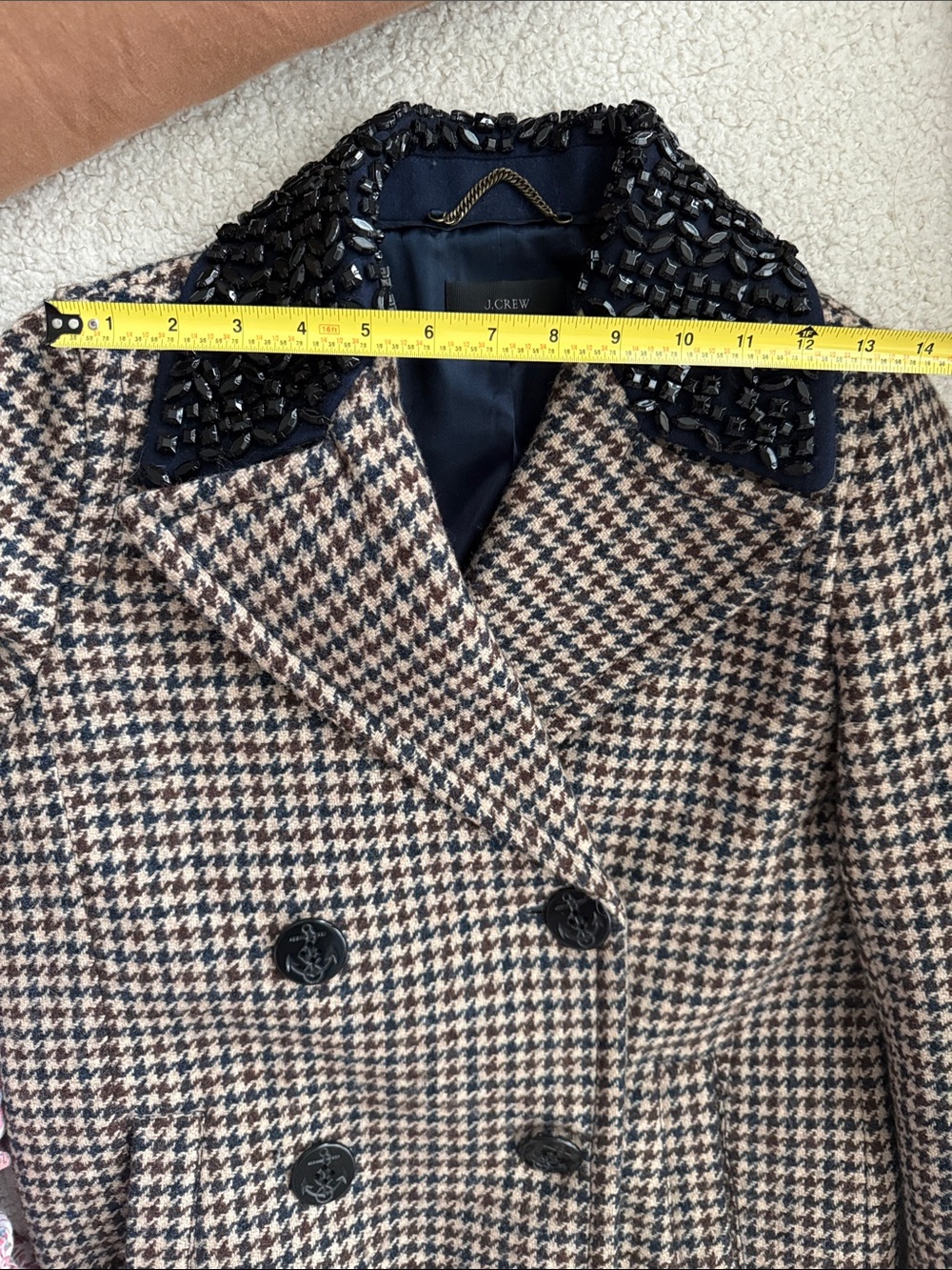 J. Crew Houndstooth Pea Coat with Navy Lining Size 4 - Picture 10 of 13